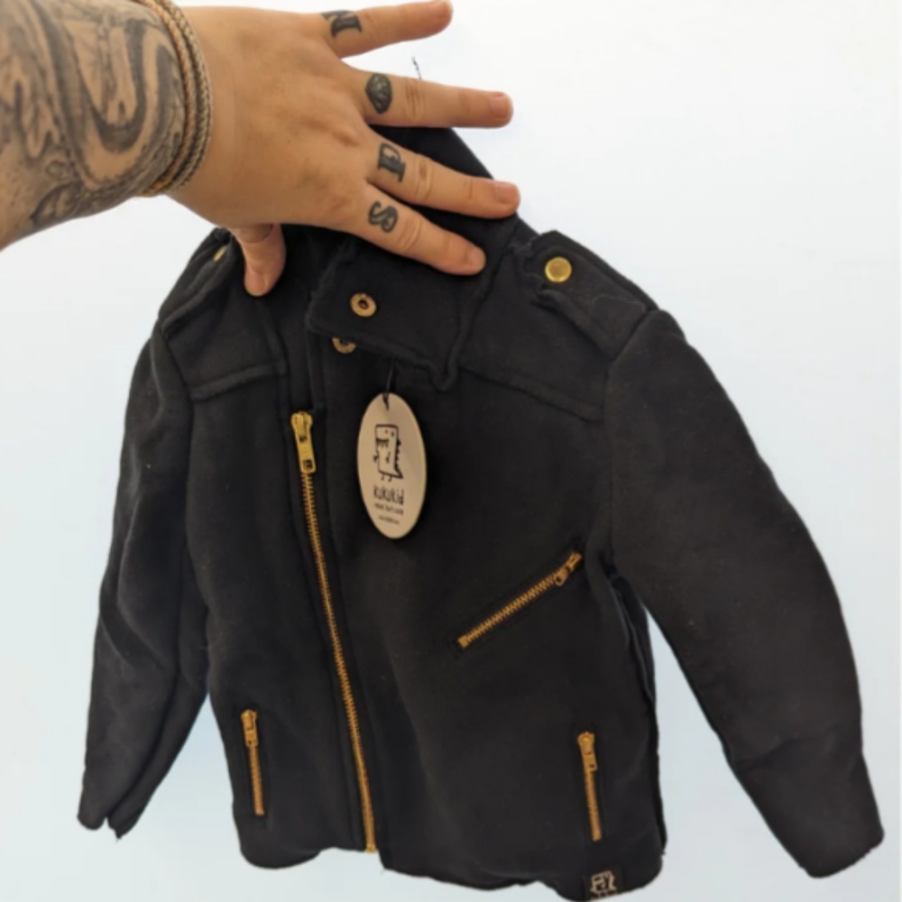 KuKuKid 5-6Y Black Moto Jacket Cotton Zip Sweatshirt Polish Motorcycle Sweater
